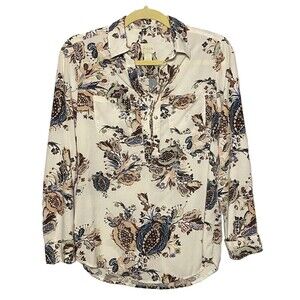 Chicos Tunic Blouse Shirt Size 0 Small US 4 V-Neck Lace Up Soft Long Sleeve